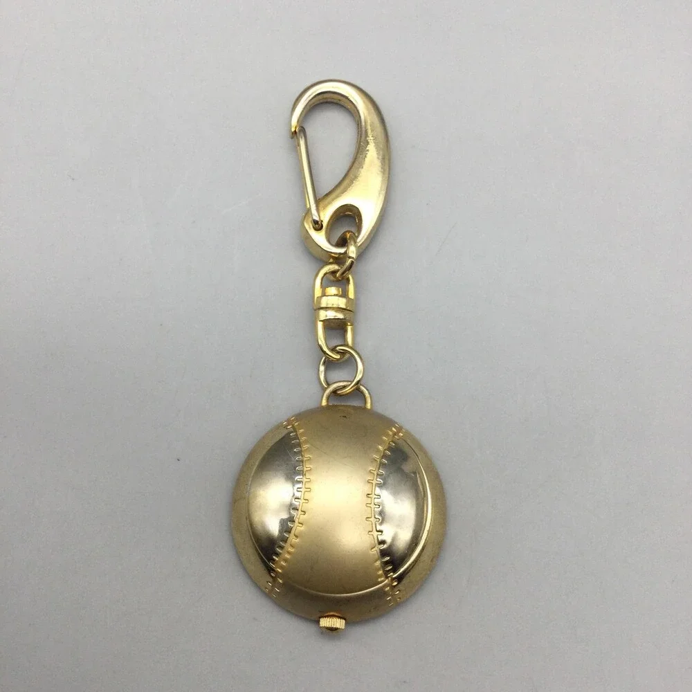 JQ-JQ Key Ring Watch Mens 31.4mm White Dial Gold Tone Baseball New Battery